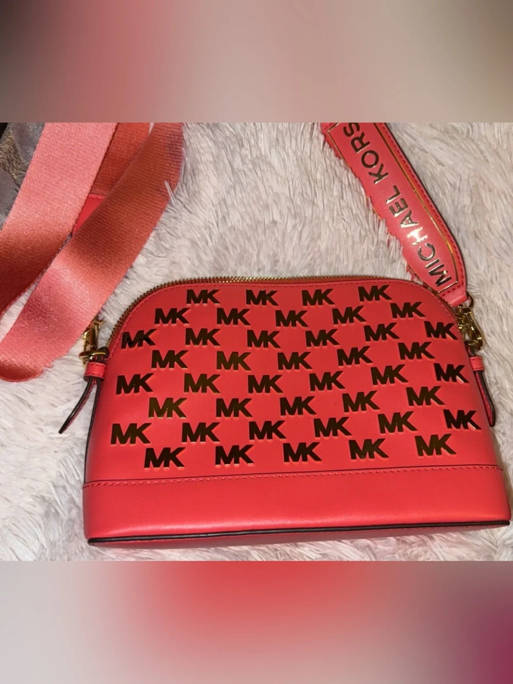 Michael Kors Coral Pink MK Logo Crossbody Bag